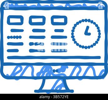 Aufgaben auf dem Computerbildschirm, Symbol-Kritzelillustration Stock Vektor