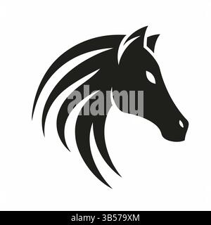 Minimalistischer Pferdekopf-Silhouette – Stilvolles Vektor-Logo mit fließender Mähne Stock Vektor
