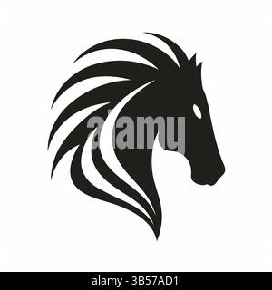 Minimalistischer Pferdekopf-Silhouette – Stilvolles Vektor-Logo mit fließender Mähne Stock Vektor
