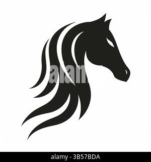 Minimalistischer Pferdekopf-Silhouette – Stilvolles Vektor-Logo mit fließender Mähne Stock Vektor