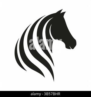 Minimalistischer Pferdekopf-Silhouette – Stilvolles Vektor-Logo mit fließender Mähne Stock Vektor