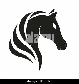 Minimalistischer Pferdekopf-Silhouette – Stilvolles Vektor-Logo mit fließender Mähne Stock Vektor