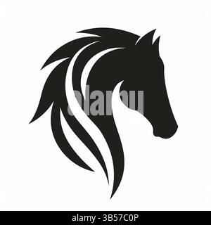 Minimalistischer Pferdekopf-Silhouette – Stilvolles Vektor-Logo mit fließender Mähne Stock Vektor