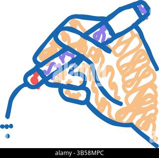 Hand halten Laser medizinische Ausrüstung Symbol Kritzelillustration Stock Vektor