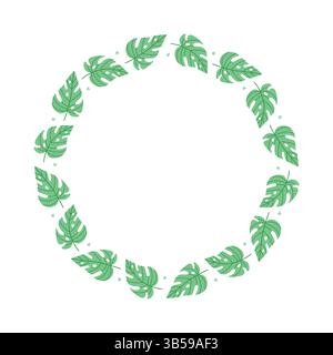 Tropischer Monstera-Blattkranz. Handgezeichnetes Vektorrahmendesign Stock Vektor
