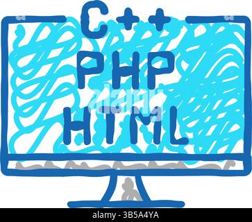 Codierung in verschiedenen Programmsprachen Icon Kritzelillustration Stock Vektor