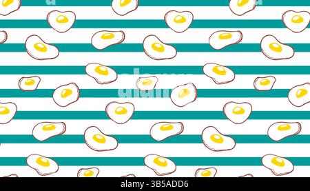 Spiegeleier nahtloses Muster mit horizontalen Linien. Helle Textur von oben für Café-Menü, Flyer, Kochbuch, Geschenkpapier, Verpackung, Eiertagskarte, ein Stock Vektor