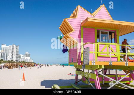 Miami Beach Florida, öffentlicher Strand Atlantik, Art Basel jährliche Veranstaltung, die Great Elephant Migration, Holzelefanten, Koexistenz Kollektiv, Designer S Stockfoto