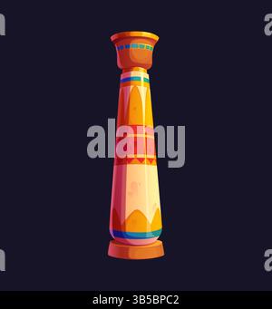 Ägyptische Spalte Ägypten Spielikone, Schatzgut. Cartoon-Vektor-verzierte Steinsäule mit komplexen geometrischen Mustern und warmen goldenen Farbtönen Stock Vektor