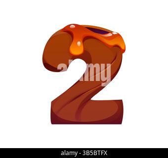 Honigschriftsatz, Baumbienenstock Ziffer 2 2 2. Honigbienenfarm Kinder ABC Schriftart Figur, Bienenzucht Vektor Typ Ziffer. Typefac für süße Honigernte Stock Vektor