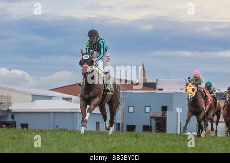 September 2022, Franklin, KY, USA: 10. September 2022: One Timer #12, geritten von E. T. Baird, gewinnt am 10. September 2022 die Franklin-Simpson Stakes (Klasse 2) in Kentucky Downs in Franklin, Kentucky. .Matt Wooley für Eclipse Sportswire (Bild: © Matt Wooley/CSM via ZUMA Press Wire) Stockfoto