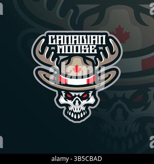 Elch Mascot Logo Design Vektor mit modernem Illustrationskonzept Stil für Abzeichen, Emblem und T-Shirt Druck. Elchhorn-Schädelillustration. Stock Vektor