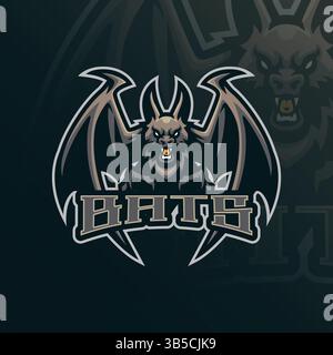 Fledermaus Maskottchen Logo Design Vektor mit modernem Illustrationskonzept Stil für Abzeichen, Emblem und T-Shirt Druck. Illustration der wütenden Fledermaus Stock Vektor