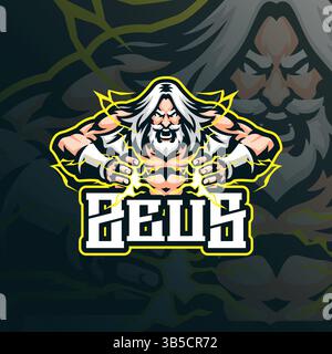 Zeus Mascot Logo Design Vektor mit modernem Illustrationskonzept Stil für Abzeichen, Emblem und T-Shirt Druck. Angry zeus Illustration für die Sportmannschaft. Stock Vektor