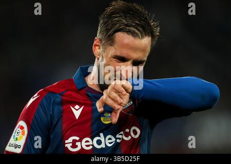 10. April 2022 in VALENCIA, VALENCIA, SPANIEN: Während des Spiels zwischen Levante UD und FC Barcelona im Ciutat de Valencia Stadium am 10. April 2022 in Valencia, Spanien. (Kreditbild: © Ivan Terron/AFP7 via ZUMA Press Wire) Stockfoto