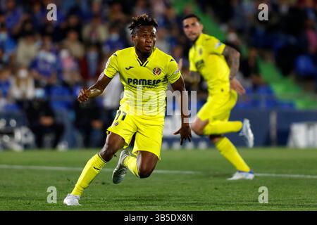 April 2022, Madrid, Barcelona, Spanien: Samuel Chukwueze von Villarreal CF während des Liga-Spiels zwischen Getafe CF und Villarreal CF im Coliseo Alfonso Perein Madrid, Spanien (Bild: © Apo Caballero/DAX via ZUMA Press Wire) Stockfoto