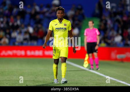 April 2022, Madrid, Barcelona, Spanien: Samuel Chukwueze von Villarreal CF während des Liga-Spiels zwischen Getafe CF und Villarreal CF im Coliseo Alfonso Perein Madrid, Spanien (Bild: © Apo Caballero/DAX via ZUMA Press Wire) Stockfoto