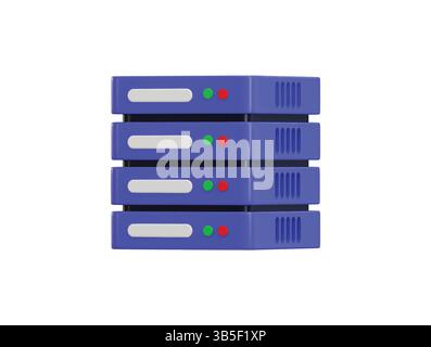 Rechenzentrum, Server-3D-Symbol. Server, Daten, Web-Hosting, Symbol für Cloud-Speicher 3D-Rendering Stock Vektor