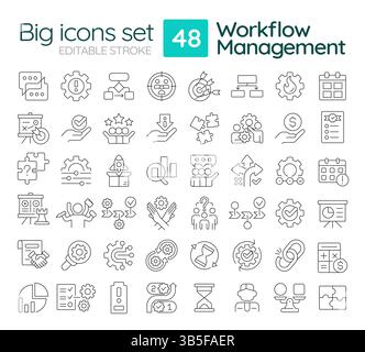 Zeilensymbole für die Workflow-Verwaltung festgelegt Stock Vektor