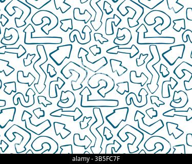 Nahtloses Muster blauer Kritzelpfeile. Handgezeichnete, geschwungene und wellige Striche im Markerstil mit kräftigen Linien und skizzenhafter Textur. Unterhaltsamer und dynamischer Vektor de Stock Vektor