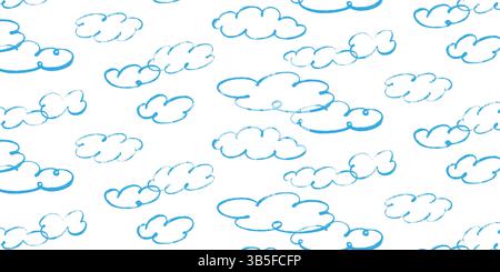 Handgezeichnetes, nahtloses Wolkenmuster. Doodle-Himmel-Hintergrund im Handschriftenstil. Vektorillustration auf transparentem Hintergrund für Kinder, Wetter oder nu Stock Vektor