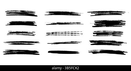 Grunge-Linien, Kritzeleien, Buntstifte, kräftige Kohlestriche, Unterstriche, und durchgestrichen. Freihand-Kritzelformen, Kurven, Kreuze. Vektorelemen Stock Vektor