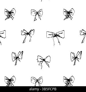 Nahtloses Bannerdesign mit Schleifen und Schleifen im Kreidestil. Verspieltes Geschenkpapier mit Buntstift, perfekt für Geburtstage oder Feiertage. Vec Stock Vektor