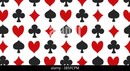 Ein nahtloses Muster mit roten und schwarzen Kreiden, Diamanten, Schlägern und Pik. Eine Vektor-Illustration von Glücksspiel- und Casino-Symbolen Stock Vektor
