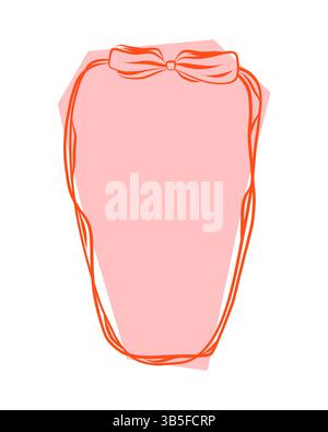 Elegante Grußkartenschablone zum Valentinstag. Niedliche Liniengrafik handgezeichnet Schleifenband Herzrahmen. Romantische Liebeszeichnung. Kokett, flirten, Mädchen conc Stock Vektor