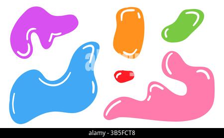 Set aus flüssigen organischen Formen mit abstrakten, unregelmäßigen, zufälligen Blobs. Bunte, wellige Blasen und Tropfen im trendigen Y2K-Stil, perfekt für modernes Design Stock Vektor
