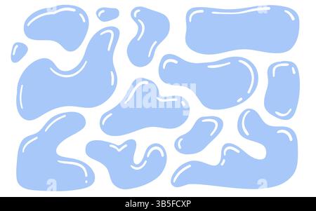 Set aus flüssigen organischen Formen, unregelmäßigen Formen und abstrakten Amöben-ähnlichen Blobs. Blaue psychedelische kurvige und wellige Figuren. Vektordarstellung von ungleichmäßig Stock Vektor
