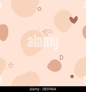 Nahtloses Kindermuster mit Herzen, Flecken, Tropfen und winzigen Elementen in Pastellfarben. Stock Vektor