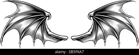 Fledermaus Dragon Devil Vampir Dämonenflügel Zeichnung Stock Vektor