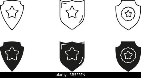 Schild Mit Sternsymbol. Sammlung Von Symbolen Für Sicherheit, Schutz Und Erfolg. Verteidigung Und Ehrenvertretung. Abbildung Des Isolierten Vektors Stock Vektor