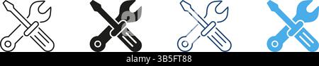 Kreuzschlüssel- Und Schraubendreher-Symbolsatz. Symbolsammlung Für Wartung, Reparatur Und Technischen Support. Werkzeuge Für Bau- Und Heimwerkerprojekte Stock Vektor