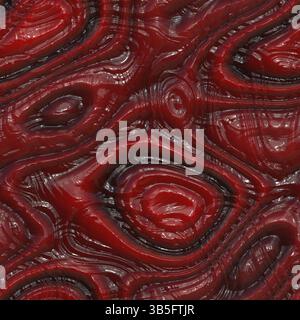 Fantastisches nahtloses Muster von fremden Innenräumen auf rotem Hintergrund. Abstrakte Ornamente wiederholter Elemente. Stockfoto
