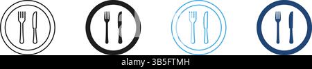 Platte mit Gabel und Messerlinie und Silhouette-Symbol. Lunch And Dining For Healthy Food Konzept. Mahlzeiten Für Gesunde Ernährung. Bearbeitbare Kontur Stock Vektor