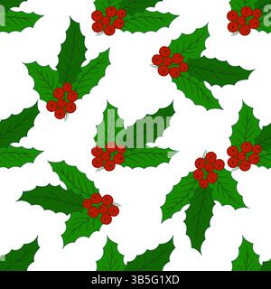 Stechpalme. Nahtloses Weihnachtsmuster. Muster für Menü oder Küche in handgezeichneter Form. Für Design drucken Stock Vektor