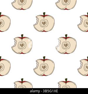 Rote Äpfel. Nahtloses Fruchtmuster in Handzeichnung. Muster für Menü Stock Vektor