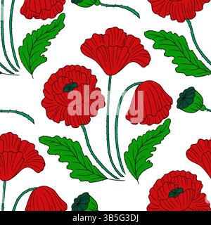 Mohn. Nahtloses Blumenmuster. Muster für Textil oder Küche in handgezeichneter Form. Für Design drucken Stock Vektor