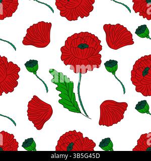 Nahtloses Blumenmuster. Mohn. Muster für Textil oder Küche in handgezeichneter Form. Drucken Stock Vektor