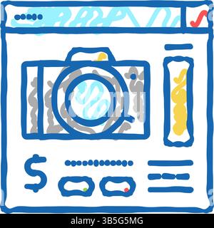 Foto-Kamera-Shop-Abteilung Icon Kritzelillustration Stock Vektor