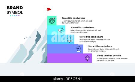 Infografik-Vorlage mit Symbolen und 5 Optionen oder Schritten. Berg. Kann für Workflow-Layout, Diagramm, Banner und Webdesign verwendet werden. Vektorabbildung Stock Vektor