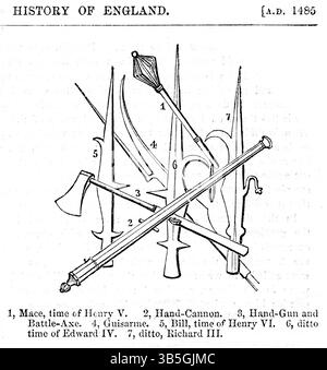 März 2022, London, England, UK: MACE and Arms, Time of Henry V., Illustration from the Book, John Casselâ€™s Illustrated History of England, Volume II, Text von William Howitt, Cassell, Petter und Galpin, London, 1858 (Bild: © JT Vintage/Glasshouse Via ZUMA Press Wire) Stockfoto