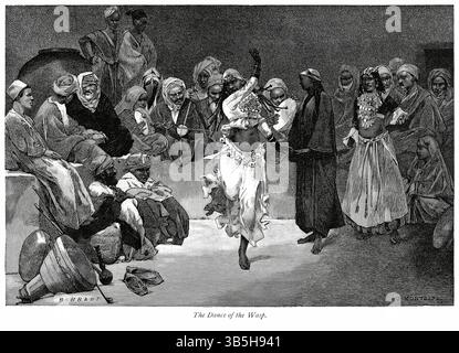 8. Januar 2019, London, England, UK: The Dance of the Wasp, Illustration from the Book, ''From Pharaoh to Fellah'' von C.F. Moberly Bell mit Illustrationen von Georges Montbard, graviert von Charles Barbant, Wells Gardner, Darton & Co., London, 1888 (Bild: © JT Vintage/Glasshouse Via ZUMA Press Wire) Stockfoto