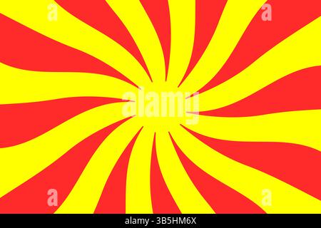 Groovige gelbe Sonne mit welligen Strahlen Vektor-Illustration. Retro Sunburst Hintergrund – trendiges psychedelisches Sommerposter im Stil der 60er, 70er, 80er Jahre Stock Vektor