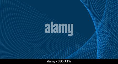 Ein moderner abstrakter Hintergrund mit sich drehenden parallelen Liniengruppen auf blauem Hintergrund. Die dynamische Komposition lässt Platz für Text auf der linken Seite, cr Stock Vektor