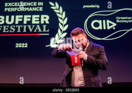 28. August 2022, Toronto, Ontario, Kanada: Sammy Paul nimmt an den Buffer Awards Gala Screening Teil. Das Pufferfestival ist das weltweit größte internationale Filmfestival für digitale Erstlingsfilme. Kuratieren und Feiern von Videopremieren von hochgelobten digitalen Entwicklern von heute. (Credit Image: © Shawn Goldberg/SOPA Images via ZUMA Press Wire) Stockfoto