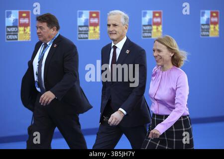 Spanien, Madrid - 30. Juni 2022: Norwegens Premierminister Jonas Gahr Stoere (C) nimmt am NATO-Gipfel in Madrid Teil Stockfoto
