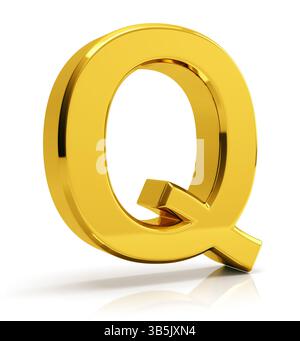 Goldener 3D-Buchstabe Q isoliert auf weißem Hintergrund Stockfoto